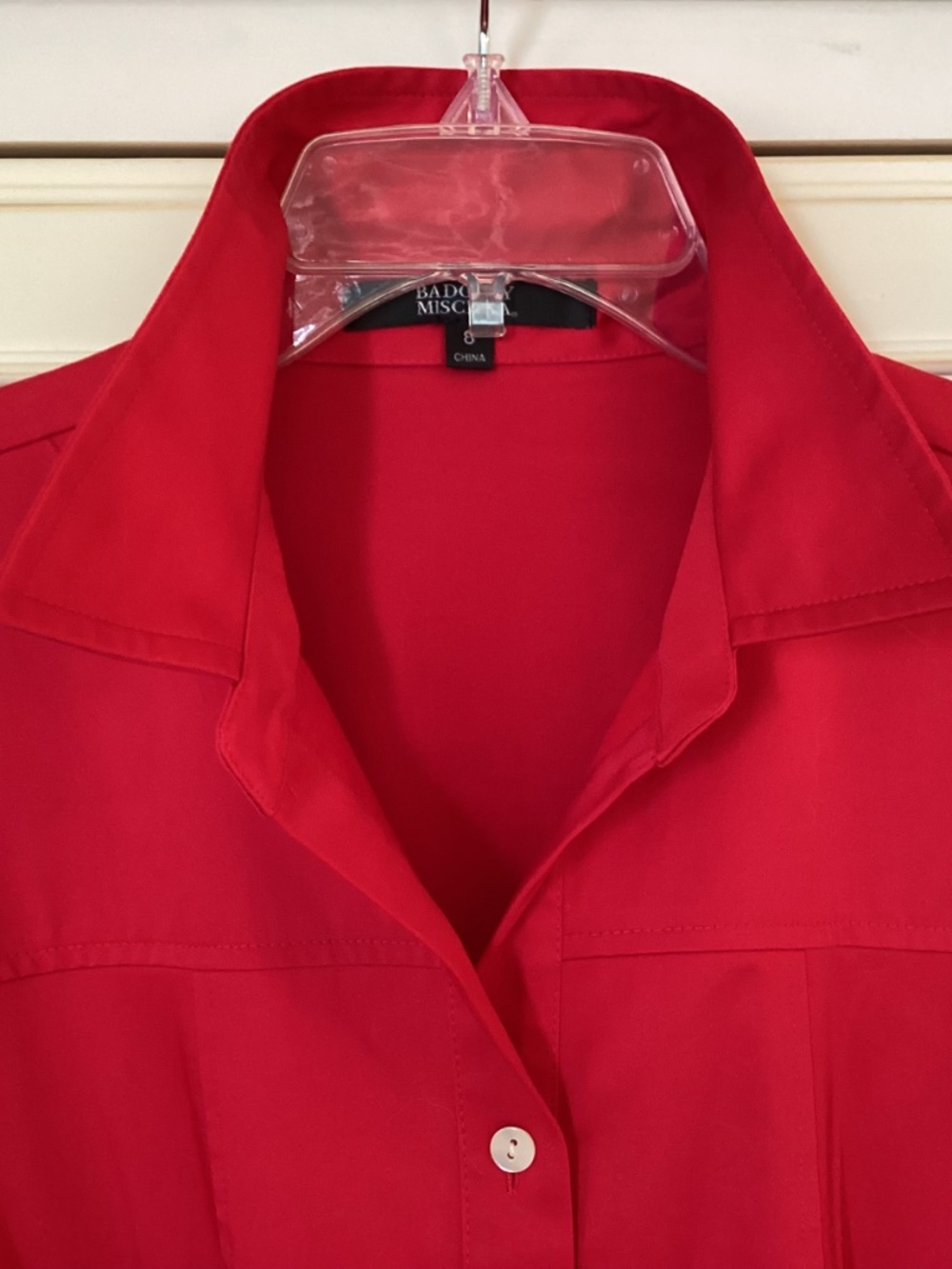NWOT-BADGLEY MISCHKA - SHIRTWAIST RED COTTON DRESS - SIZE - 8 - Picture 8 of 14